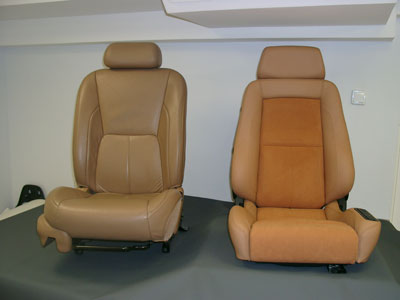 Перетяжка кожей эргономических сидений автомобиля